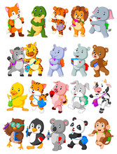 Collection Of Happy Animal Go To School