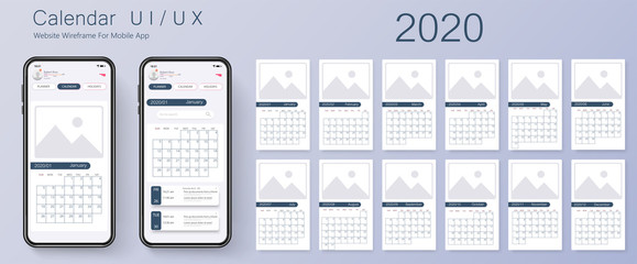 Poster - mobile app calendar 2020 week start sunday corporate design template vector tasks ui ux design mocku