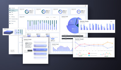 Fototapete - Dashboard, great design for any site purposes. Business infographic template. Vector UI/UX flat illustration. Big data concept Dashboard user admin panel template design. Analytics admin dashboard.