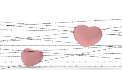 Barbwire and the heart was imprisoned and the illustrations of the disappointment and sad love contemporary modern isolated on white background - 3d rendering