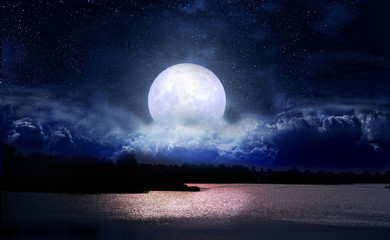 Wall Mural - full moon over the night lake