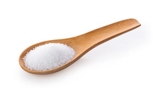 Sugar In Wooden Spoon On White Background