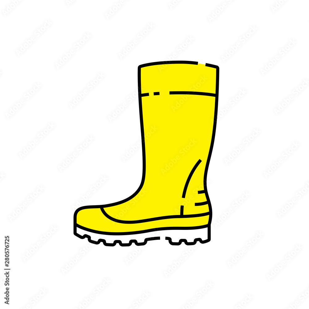 Yellow gumboots line icon. Wellingtons symbol. Wellies boot sign. Vector illustration. - obrazy, fototapety, plakaty 