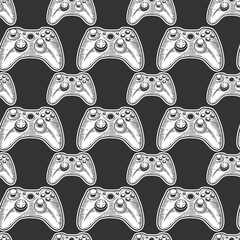 Wall Mural - Gamepad. Vector concept in doodle and sketch style. Hand drawn illustration for printing on T-shirts, postcards. Seamless pattern for textile, paper wrap.