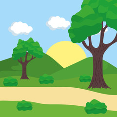 Sticker - landscape tree sun sky path design