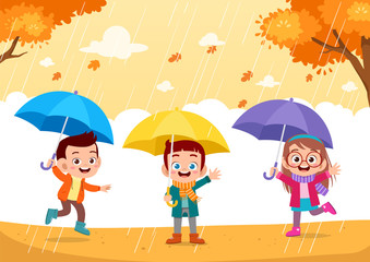 happy kids autumn vector illustration