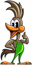 Cartoon Style Roadrunner, Funny, Cute Bird, Vector Cartoon Character.