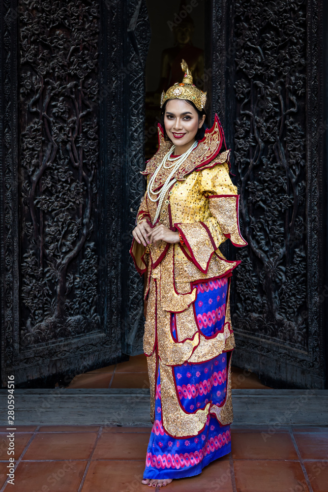 Burmese beautiful woman in antique Myanmar or Burma traditional national dress costume clothes Stock Photo | Adobe Stock Burmese beautiful woman in antique Myanmar or Burma traditional national dress costume clothes Stock Photo | Adobe Stock