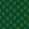Seamless botanical pattern of hand drawn sketchy line art vector illustration of hops ornament on dark green background. Elegant minimalist luxury style wallpaper tapestry fabric textile print design