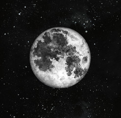 Wall Mural - Night sky with full moon and stars. Watercolor hand drawn illustration.