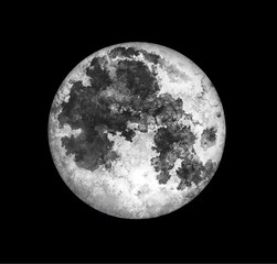 Wall Mural - Moon isolated on black background. Watercolor hand drawn illustration.