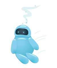 Poster - Tired or overworked AI robot falls to the ground.