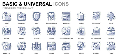 Poster - simple set basic line icons for website and mobile apps. contains such icons as location, briefcase,
