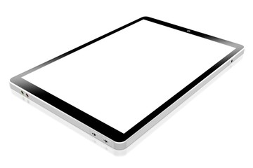 3D brandless tablet with empty screen isolated on white background