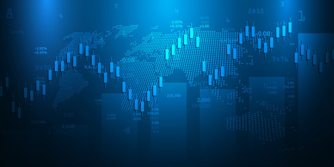 Poster - Stock market graph or forex trading chart for business and financial concepts, reports and investment on dark background . Vector illustration