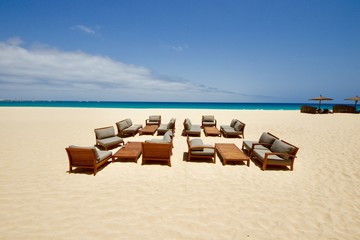 Wall Mural - Luxury resort chairs on the beach of Sal island, Cape Verde arcipelago 
