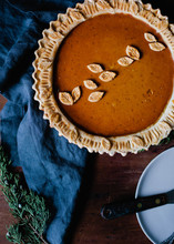 Homemade Pumpkin Pie On Table