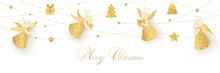 Merry Christmas Card With Angels And Gifts