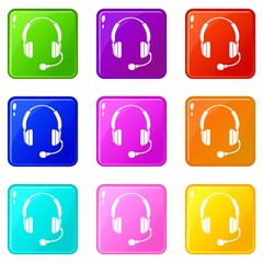 Wall Mural - Headphones icons set 9 color collection isolated on white for any design