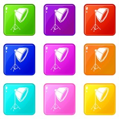 Poster - Studio light in softbox icons set 9 color collection isolated on white for any design