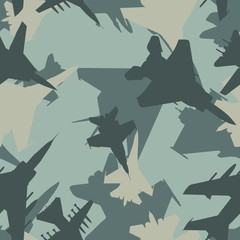 Wall Mural - seamless subtle gray military jet fighters aircraft silhouettes camouflage pattern vector