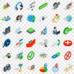 Poster - Push button icons set. Isometric style of 36 push button vector icons for web for any design