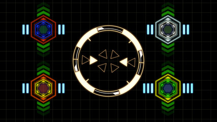 Aufkleber - HUD Futuristic Spin Crosshair Circles User Interface Target Point Monitor Concept. Abstract Rotate UI Gadget Element Hi Technology Illustration.