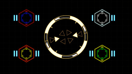Aufkleber - HUD Futuristic Spin Crosshair Circles User Interface Target Point Monitor Concept. Abstract Rotate UI Gadget Element Hi Technology Illustration.