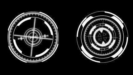 Aufkleber - HUD Futuristic Spin Crosshair Circles User Interface Target Point Monitor Concept. Abstract Rotate UI Gadget Element Hi Technology Illustration.