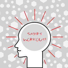 Poster - Writing note showing Smart Workout. Business concept for set a goal that maps out exactly what need to do in being fit Outline Silhouette Human Head Surrounded by Light Rays Blank Text Space