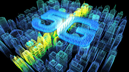Fototapete - Futuristic holographic 5G digital wireless high speed fifth innovative generation for cellular network connectivity, high speed Internet broadband network