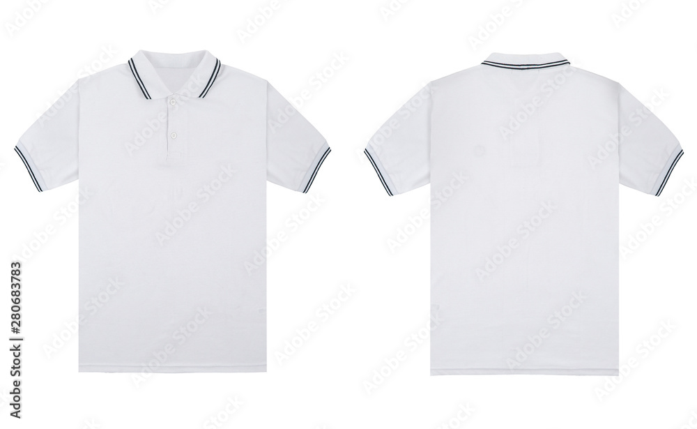 Blank plain polo shirt white color with black stripe isolated on white ...