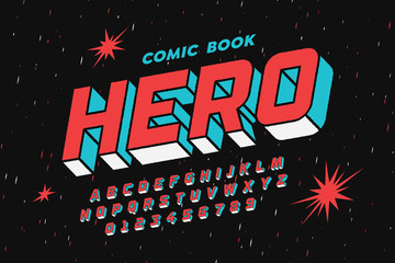 Poster - comic book style font design, alphabet letters and numbers