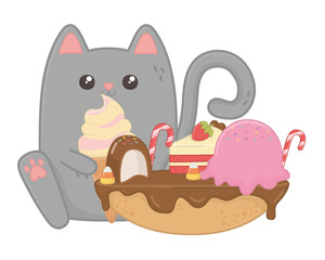  Kawaii of cat cartoon with cake design
