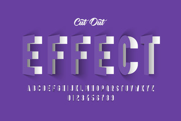 Paper cut out effect font design, alphabet letters and numbers