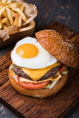 Wall Mural - Burger on a wooden board