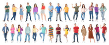 Collage Of Emotional People On White Background. Banner Design