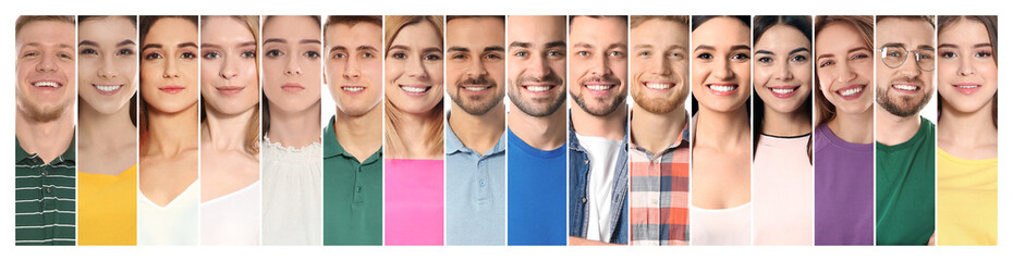 Poster - Collage of smiling people, closeup. Banner design