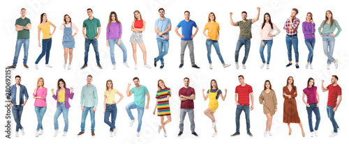 Cuadros en Lienzo Collage of emotional people on white background. Banner design