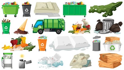 Sticker - Pollution, litter, rubbish and trash objects isolated