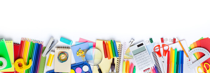 school supplies on white background. back to school concept..