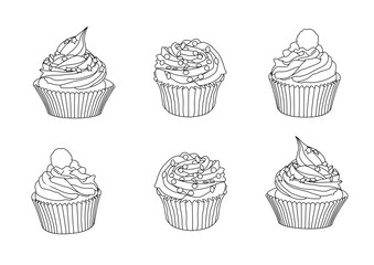 Wall Mural - Line cupcakes on white background illustration vector 