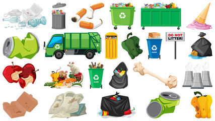 Wall Mural - pollution, litter, rubbish and trash objects isolated