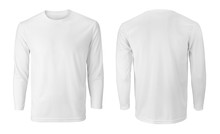 Men's Long Sleeve White T-shirt With Front And Back Views Isolated On White