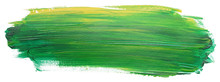Green Yellow Acrylic Stain Element On White Background. With Brush And Paint Texture Hand-drawn. Acrylic Brush Strokes Abstract Fluid Liquid Ink Pattern
