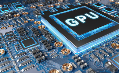 Fototapete - close-up view of a modern gpu card with circuit 3d rendering