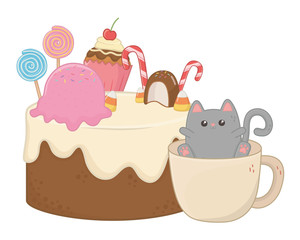 Poster - Kawaii of cat cartoon with cake design