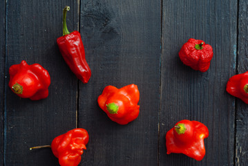 Canvas Print - chili peppers on black wood table