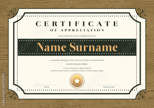 certificate template with vintage frame on wooden background background certificate of appreciation