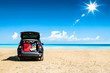 Black summer car and beach landscape 